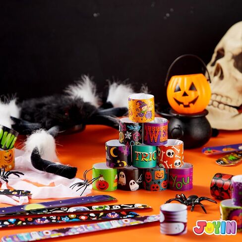 JOYIN Halloween Slap Bracelets Party Favors for Kids - 100 Pcs Friendship Bracelets Halloween Party Supplies and Decorations Snap Bracelets with Halloween Classies Pattern in Saudi Arabia