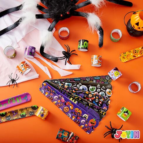 JOYIN Halloween Slap Bracelets Party Favors for Kids - 100 Pcs Friendship Bracelets Halloween Party Supplies and Decorations Snap Bracelets with Halloween Classies Pattern in Saudi Arabia