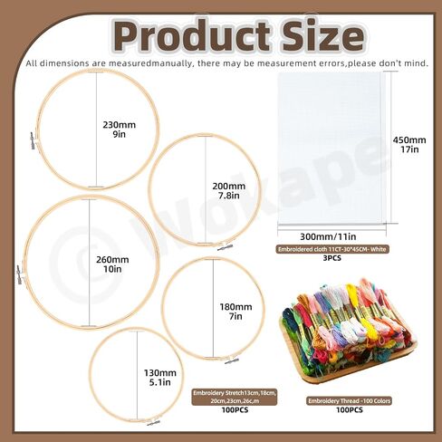Wokape 212Pcs Embroidery Kit, Cross Stitch Kit Contains 100 Colors Threads, 5Pcs Bamboo Embroidery Hoops, 3Pcs Aida Cloth, 30Pcs Embroidery Needles and 74Pcs More Cross Stitch Tools for Beginner Adult in Saudi Arabia
