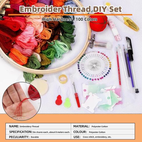 Wokape 212Pcs Embroidery Kit, Cross Stitch Kit Contains 100 Colors Threads, 5Pcs Bamboo Embroidery Hoops, 3Pcs Aida Cloth, 30Pcs Embroidery Needles and 74Pcs More Cross Stitch Tools for Beginner Adult in Saudi Arabia