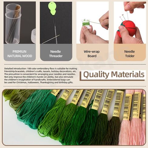 Wokape 212Pcs Embroidery Kit, Cross Stitch Kit Contains 100 Colors Threads, 5Pcs Bamboo Embroidery Hoops, 3Pcs Aida Cloth, 30Pcs Embroidery Needles and 74Pcs More Cross Stitch Tools for Beginner Adult in Saudi Arabia