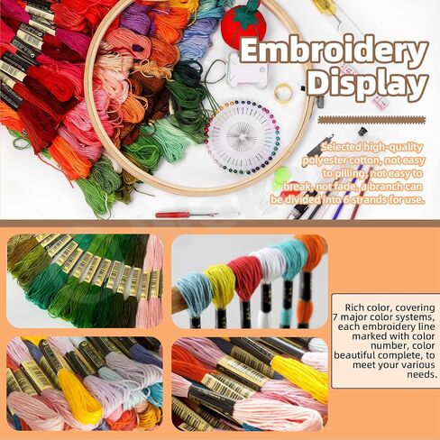 Wokape 212Pcs Embroidery Kit, Cross Stitch Kit Contains 100 Colors Threads, 5Pcs Bamboo Embroidery Hoops, 3Pcs Aida Cloth, 30Pcs Embroidery Needles and 74Pcs More Cross Stitch Tools for Beginner Adult in Saudi Arabia