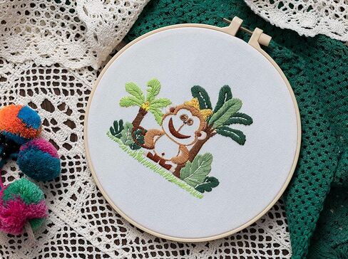 Ebherys Level 1 Embroidery Kits for beginners and adults, different animals pattern, 1set as a pack, inculde 1 hoop, instruction and enough threads, easy and basic stitches (Bunny) in Kuwait