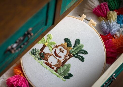 Ebherys Level 1 Embroidery Kits for beginners and adults, different animals pattern, 1set as a pack, inculde 1 hoop, instruction and enough threads, easy and basic stitches (Bunny) in Kuwait