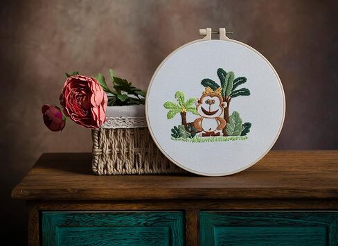 Ebherys Level 1 Embroidery Kits for beginners and adults, different animals pattern, 1set as a pack, inculde 1 hoop, instruction and enough threads, easy and basic stitches (Bunny) in Kuwait