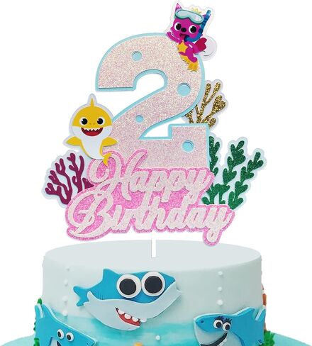 Glitter Shark Baby Cake Topper 2,Shark Cake Topper 2nd Birthday Girl,Shark 2 Cake Topper For Baby Girls Shark Two 2 Birthday Decorations Party Supplies in Saudi Arabia