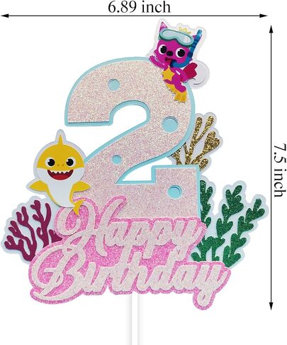 Glitter Shark Baby Cake Topper 2,Shark Cake Topper 2nd Birthday Girl,Shark 2 Cake Topper For Baby Girls Shark Two 2 Birthday Decorations Party Supplies in Saudi Arabia