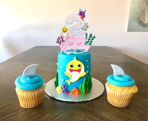 Glitter Shark Baby Cake Topper 2,Shark Cake Topper 2nd Birthday Girl,Shark 2 Cake Topper For Baby Girls Shark Two 2 Birthday Decorations Party Supplies in Saudi Arabia