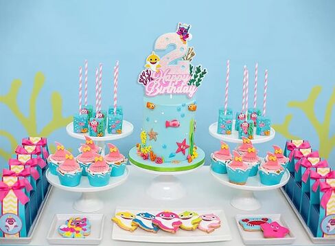 Glitter Shark Baby Cake Topper 2,Shark Cake Topper 2nd Birthday Girl,Shark 2 Cake Topper For Baby Girls Shark Two 2 Birthday Decorations Party Supplies in Saudi Arabia