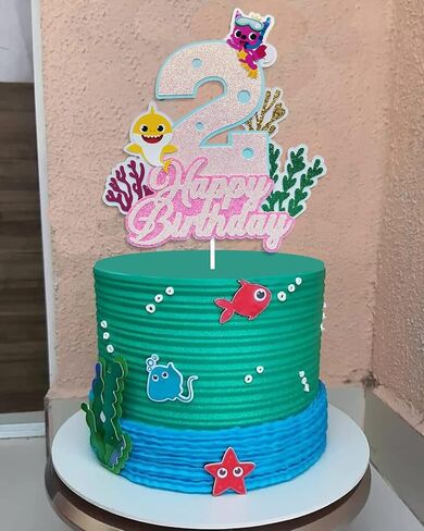 Glitter Shark Baby Cake Topper 2,Shark Cake Topper 2nd Birthday Girl,Shark 2 Cake Topper For Baby Girls Shark Two 2 Birthday Decorations Party Supplies in Saudi Arabia
