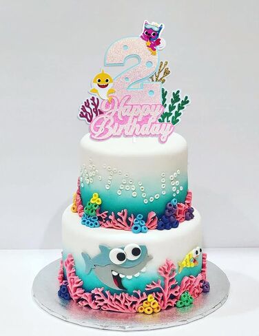 Glitter Shark Baby Cake Topper 2,Shark Cake Topper 2nd Birthday Girl,Shark 2 Cake Topper For Baby Girls Shark Two 2 Birthday Decorations Party Supplies in Saudi Arabia