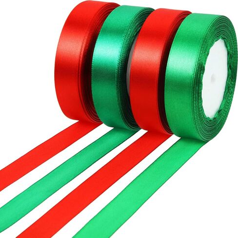 أشرطة عيد الميلاد بطول 100 ياردة، أشرطة تغليف هدايا عيد الميلاد، أشرطة من الساتان لتغليف الزفاف، إكليل القوس، حرفة يدوية (25 مم، أحمر) in Kuwait