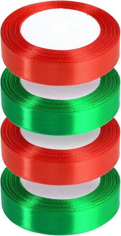أشرطة عيد الميلاد بطول 100 ياردة، أشرطة تغليف هدايا عيد الميلاد، أشرطة من الساتان لتغليف الزفاف، إكليل القوس، حرفة يدوية (25 مم، أحمر) in Kuwait
