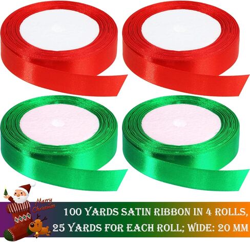 أشرطة عيد الميلاد بطول 100 ياردة، أشرطة تغليف هدايا عيد الميلاد، أشرطة من الساتان لتغليف الزفاف، إكليل القوس، حرفة يدوية (25 مم، أحمر) in Kuwait