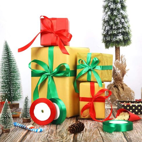 أشرطة عيد الميلاد بطول 100 ياردة، أشرطة تغليف هدايا عيد الميلاد، أشرطة من الساتان لتغليف الزفاف، إكليل القوس، حرفة يدوية (25 مم، أحمر) in Kuwait
