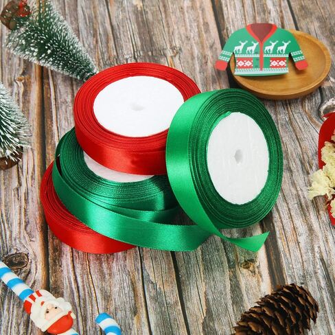 أشرطة عيد الميلاد بطول 100 ياردة، أشرطة تغليف هدايا عيد الميلاد، أشرطة من الساتان لتغليف الزفاف، إكليل القوس، حرفة يدوية (25 مم، أحمر) in Kuwait