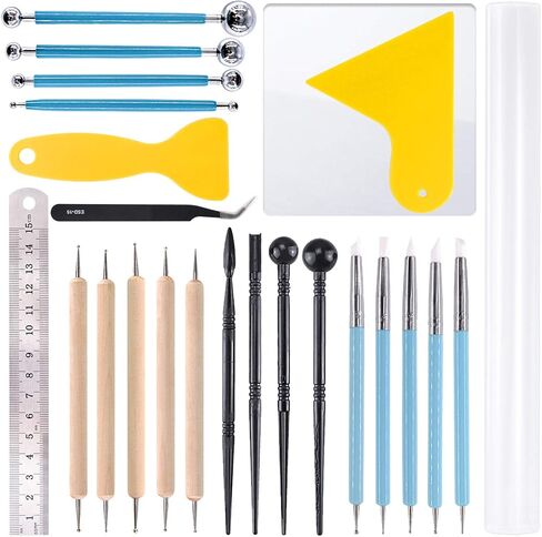 Rustark Polymer Clay Tools, 24 pcs Modeling Clay Sculpting Tools Include Rubber Tip Pens,Ball Stylus, Modeling Tools Pottery Tools for Pottery Sculpture, Rock Painting, Art Carving Embossing in Kuwait