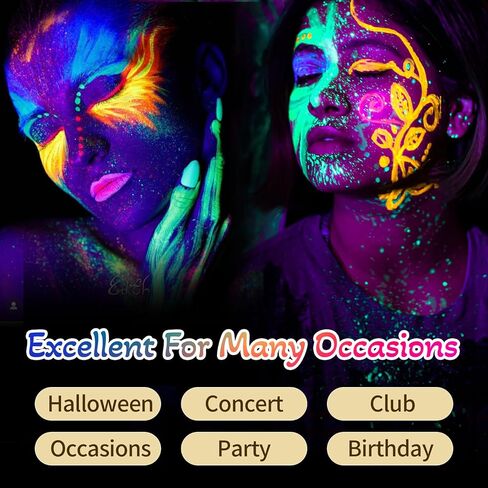 Kleeblatt Glow In The Dark Face Body Paint, 12pcs Uv Face Paint Crayons, Neon Body Paint, Face Painting Kit for Kids Party, Halloween Makeup Kit for Adults, Black Face Paint Markers Stick in Kuwait