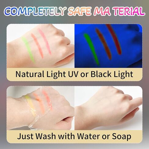Kleeblatt Glow In The Dark Face Body Paint, 12pcs Uv Face Paint Crayons, Neon Body Paint, Face Painting Kit for Kids Party, Halloween Makeup Kit for Adults, Black Face Paint Markers Stick in Kuwait