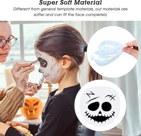 54 Pieces Halloween Face Painting Stencil Sets Halloween Pumpkin Ghost Stencils Blue Painting Brushes Kids Women Paint Stencils Hollow Tattoo Template for Halloween Holiday Party Makeup Face Painting in Saudi Arabia