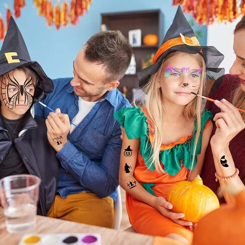 54 Pieces Halloween Face Painting Stencil Sets Halloween Pumpkin Ghost Stencils Blue Painting Brushes Kids Women Paint Stencils Hollow Tattoo Template for Halloween Holiday Party Makeup Face Painting in Saudi Arabia