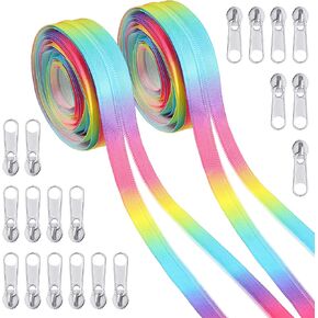 2 Rolls Number 5 10 Yards Nylon Coil Zippers and 20 Pieces Silver Zipper Pulls Rainbow Color Coil Zipper by The Yard Long Zippers Metal Zipper Sliders Zipper Pull Replacement for Tailor Sewing Crafts in Saudi Arabia