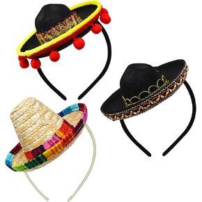 JOYIN 3 PCs Cinco De Mayo Fiesta Fabric and Straw Sombrero Headbands Party Costume for Fun Fiesta Hat Party Supplies, Luau Event Photo Props, Mexican Theme Decorations, Dia De Muertos and Party Favors in Saudi Arabia