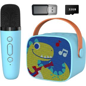 Mini Karaoke Machine for Kids, Portable Bluetooth Speaker with Wireless Microphone，Kids Music Player Toys for Girls and Boys,3,4, 5, 6, 7, 8+ Years Old, Teens Birthday (Green-Dinosaur)