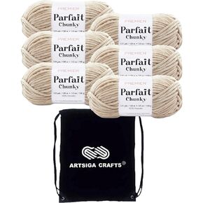 Premier Yarns Parfait Chunky White 1150-01 (3-Skein) نفس وزن Dyelot S Bulky #6 خيوط الحياكة الناعمة 100% حزمة بوليستر مع 1 حقيبة Artsiga Craft