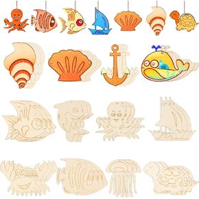 60Pcs Wood Cutouts Ornaments for Crafts Butterfly Flower Unfinished Wooden Slices DIY Paint Crafts Blank Hanging Embellishment for Painting Spring Holiday Party Supplies Home Decoration