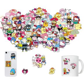 100 قطعة من ملصقات ماي ميلودي كورومي هالو كيتي، ملصقات كرتونية يابانية سينامورول كيروبي بومبورين للاطفال والمراهقين والبالغين، ملصقات فينيل متينة للابتوب للجيتار الممتص للصدمات (ملصقات سانريو) in Kuwait