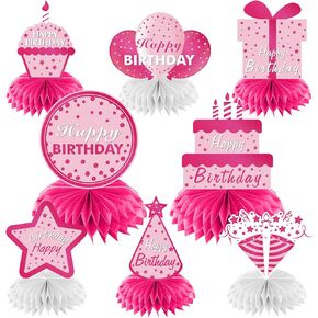 8Pcs Hot Pink Birthday Decorations Honeycomb Centerpieces for Girls Women, Happy Birthday Table Centerpieces Party Supplies, 10th 16th 21st 30th 40th 50th 60th Birthday Table Topper Décor in Kuwait
