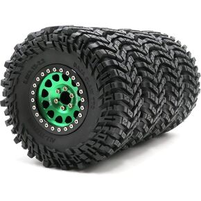 HOBBYSOUL 4pcs RC 2.2 Tires Tyres Height 127mm/5.0inch & Aluminium 2.2 Beadlock Wheels -10mm Negative Offset Rims Black Color for RC Mud Crawler All Terrain TRX4 Gen8 Capra Wraith,(Assembled)