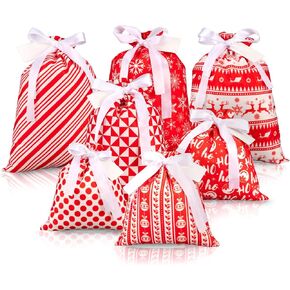 Whaline 7pcs Christmas Fabric Gift Bags Drawstring Bag Cotton Storage Sack with 7 Tags Blue Present Bags Goodie Treat Bags Favors Bags for Xmas Party Decorations Supplies in Kuwait