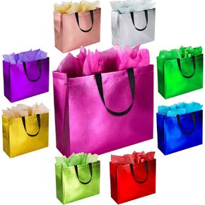 GITMIWS Sparkle Gift Bags, Hot Pink-18 Pcs-Medium Size, Reusable Gift Bags with Tissues - Perfect for Birthday, Christmas, Wedding Bags