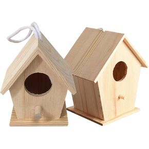 Toddmomy Kids Outdoor Toys Unfinished Wood Hanging Birdhouse Kit 2 Sets Unpainted Bird Houses to Paint for Arts DIY Craft Outdoor Playset