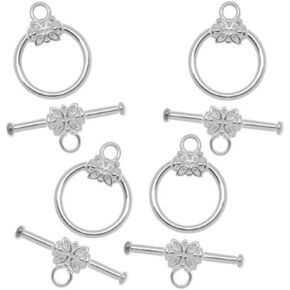 2 Sets Adabele Authentic Gold Plated Sterling Silver Flower Toggle Clasp T-Bar Closure 9mm (0.35 Inch) Small Cute Hypoallergenic Nickel Free for Jewelry Making SS267-1