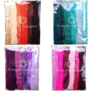 Magic Wool Fiber for Needle Felting Wool Fairies, Angels, Mermaids and Waldorf Dolls. Super soft Merino Roving, hand dyed BFL Luster Wool and sparkling Firestar. 4 Multi Fiber Samplers 1oz each