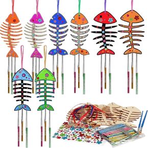 10-Pack Make A Wind Chime Kits， Wooden Outdoors Decorative Arts， Kids Make Your Own Fish Wind Chime，for Kids Girls Boys Gifts