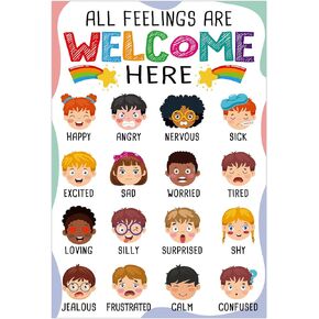 FLYAB Feelings Chart Poster for Kids Emotions Chart Learning Poster for Wall Educational Poster for Classroom Decorations Kids Behaviors Poster for Bulletin Board Back to School Teacher Supplies