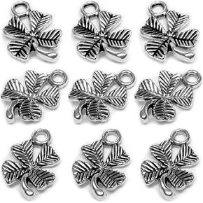 Four Leaf Clover Silver Leaf Beads 100-150 Pcs Leaves Craft Antique Leaf Charms for Crafting Leaf Pendant Charm for Necklace Bracelet Earring Making Fall Leaf Beads Set in Kuwait