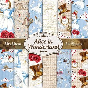Whaline 12 Designs Alice in Wonderland Pattern Paper Pack 24 Sheet Alice Theme Scrapbook Paper Double-Sided Decorative Craft Paper Folded Flat for Card Making Scrapbook Photo Album Decor, 30 x 30cm in Kuwait