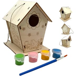 Wooden Birdhouse Crafting Kit: 12 DIY Unfinished Bird House with Paints and Brush (DIY)