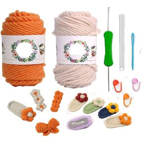 أحدث مجموعة كروشيه للمبتدئين لعام 2023 من هوريور - 4 قطع مشابك شعر مصنوعة يدويًا مع دروس فيديو خطوة بخطوة لمشابك الشعر للحياكة والحياكة (بيج/برتقالي) in Kuwait