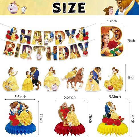 Princess Belle Birthday Party Decorations Beauty Beast Happy Birthday Banner, Hanging Swirls and Honeycomb Centerpieces for Princess Birthday Baby Shower Party Decorations in Kuwait