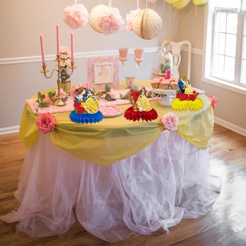 Princess Belle Birthday Party Decorations Beauty Beast Happy Birthday Banner, Hanging Swirls and Honeycomb Centerpieces for Princess Birthday Baby Shower Party Decorations in Kuwait