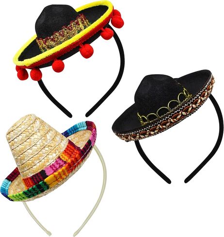 JOYIN 3 PCs Cinco De Mayo Fiesta Fabric and Straw Sombrero Headbands Party Costume for Fun Fiesta Hat Party Supplies, Luau Event Photo Props, Mexican Theme Decorations, Dia De Muertos and Party Favors in Saudi Arabia