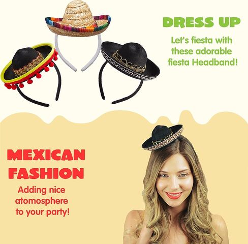 JOYIN 3 PCs Cinco De Mayo Fiesta Fabric and Straw Sombrero Headbands Party Costume for Fun Fiesta Hat Party Supplies, Luau Event Photo Props, Mexican Theme Decorations, Dia De Muertos and Party Favors in Saudi Arabia