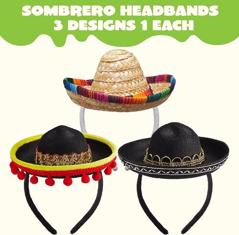 JOYIN 3 PCs Cinco De Mayo Fiesta Fabric and Straw Sombrero Headbands Party Costume for Fun Fiesta Hat Party Supplies, Luau Event Photo Props, Mexican Theme Decorations, Dia De Muertos and Party Favors in Saudi Arabia