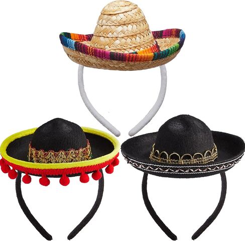 JOYIN 3 PCs Cinco De Mayo Fiesta Fabric and Straw Sombrero Headbands Party Costume for Fun Fiesta Hat Party Supplies, Luau Event Photo Props, Mexican Theme Decorations, Dia De Muertos and Party Favors in Saudi Arabia
